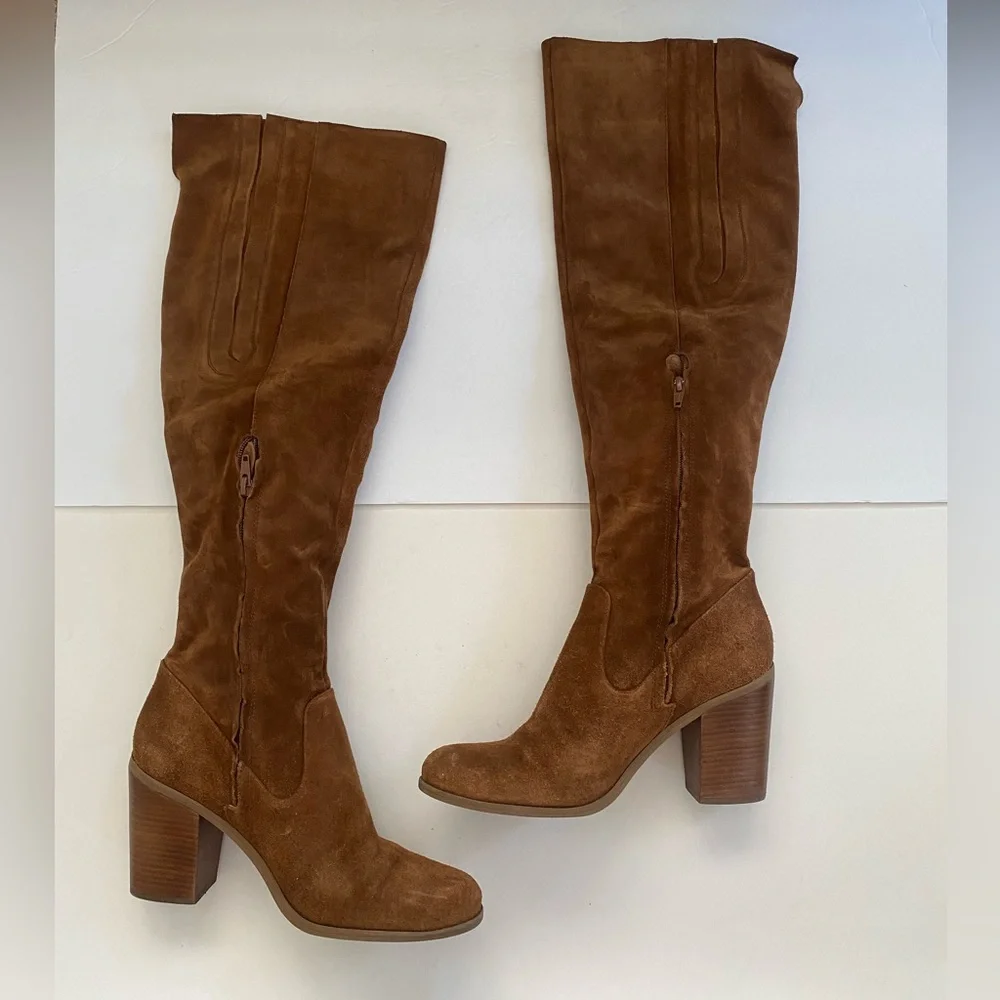 Steve Madden Eternul Chestnut Suede Leather Over the Knee Block Heel Boots